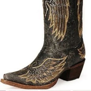 Corral distressed black/silver/gold Winged Cross cowgirl western boots. NWOT